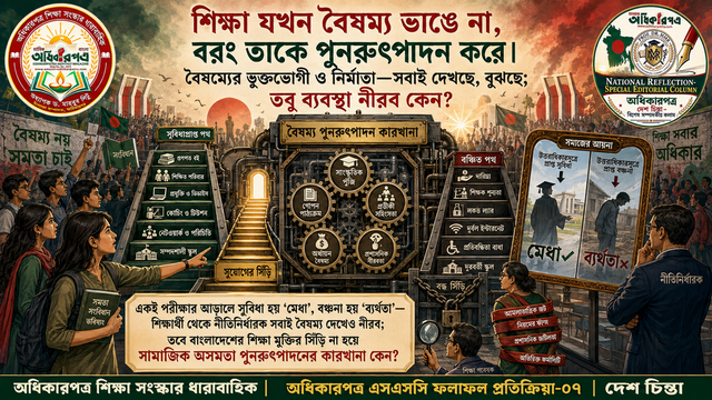 শিক্ষা যখন বৈষম্য ভাঙে না, বরং তাকে পুনরুৎপাদন করে │বৈষম্যের ভুক্তভোগী ও নির্মাতা—সবাই দেখছে, বুঝছে; তবু ব্যবস্থা নীরব কেন? │অধিকারপত্র এসএসসি ফলাফল প্রতিক্রিয়া-০৭